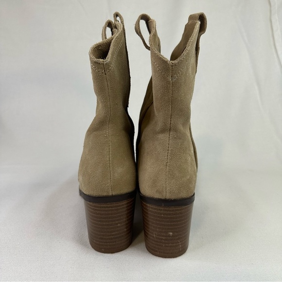 Zara Split Suede Embroidered Heel Cowboy Boot Tan 10 - Picture 12 of 16